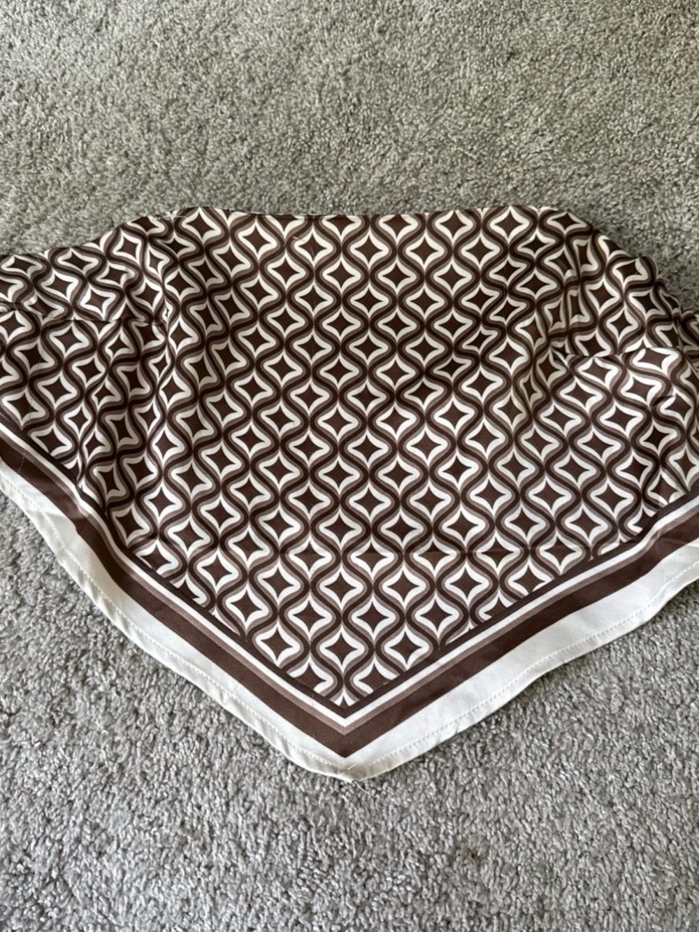 Geometric Brown and Cream Silk Scarf